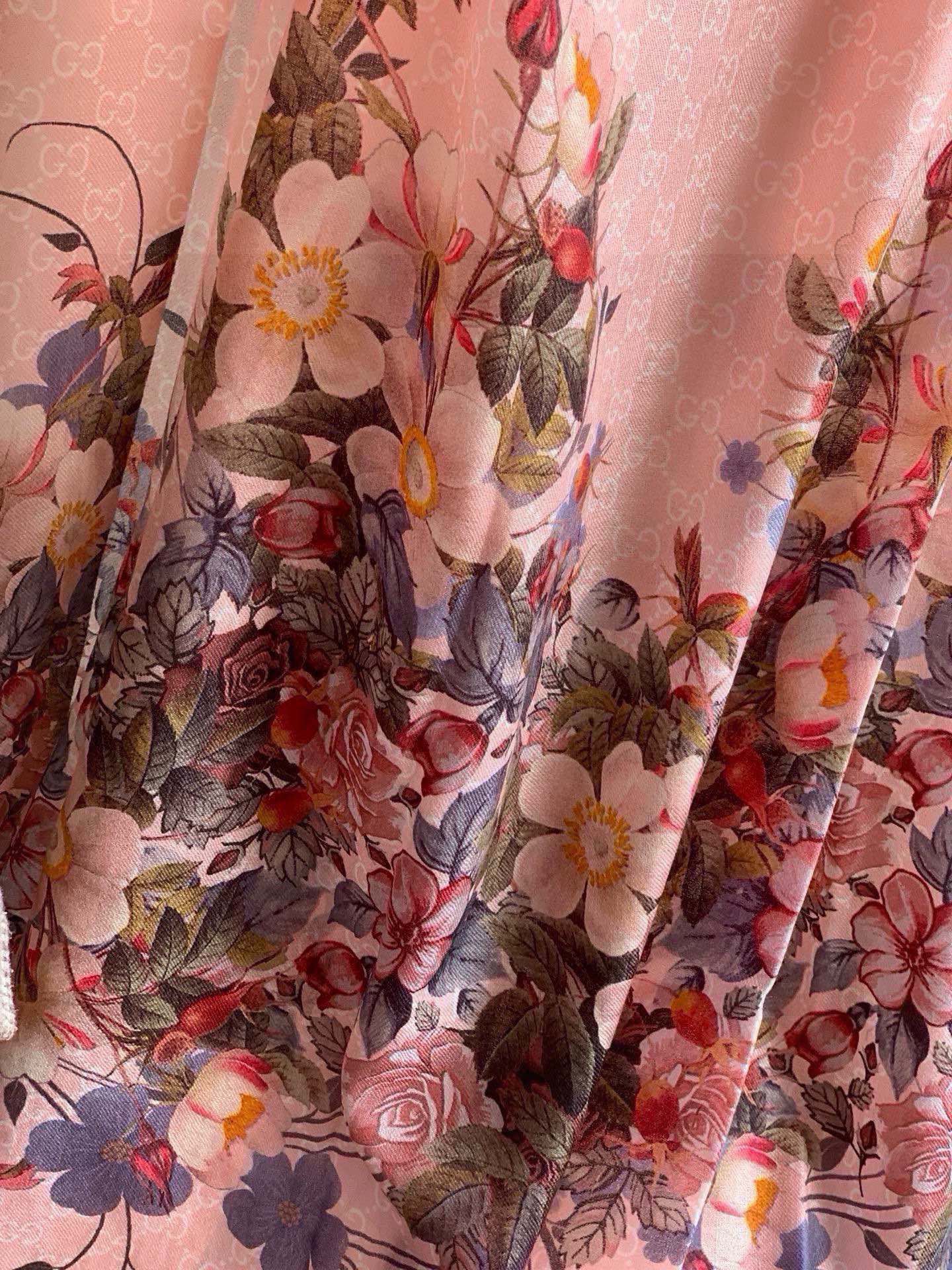 SCARF 200 CM IN BLUSH PINK CASHMERE WITH COLORFUL FLOWER 405253 mysite