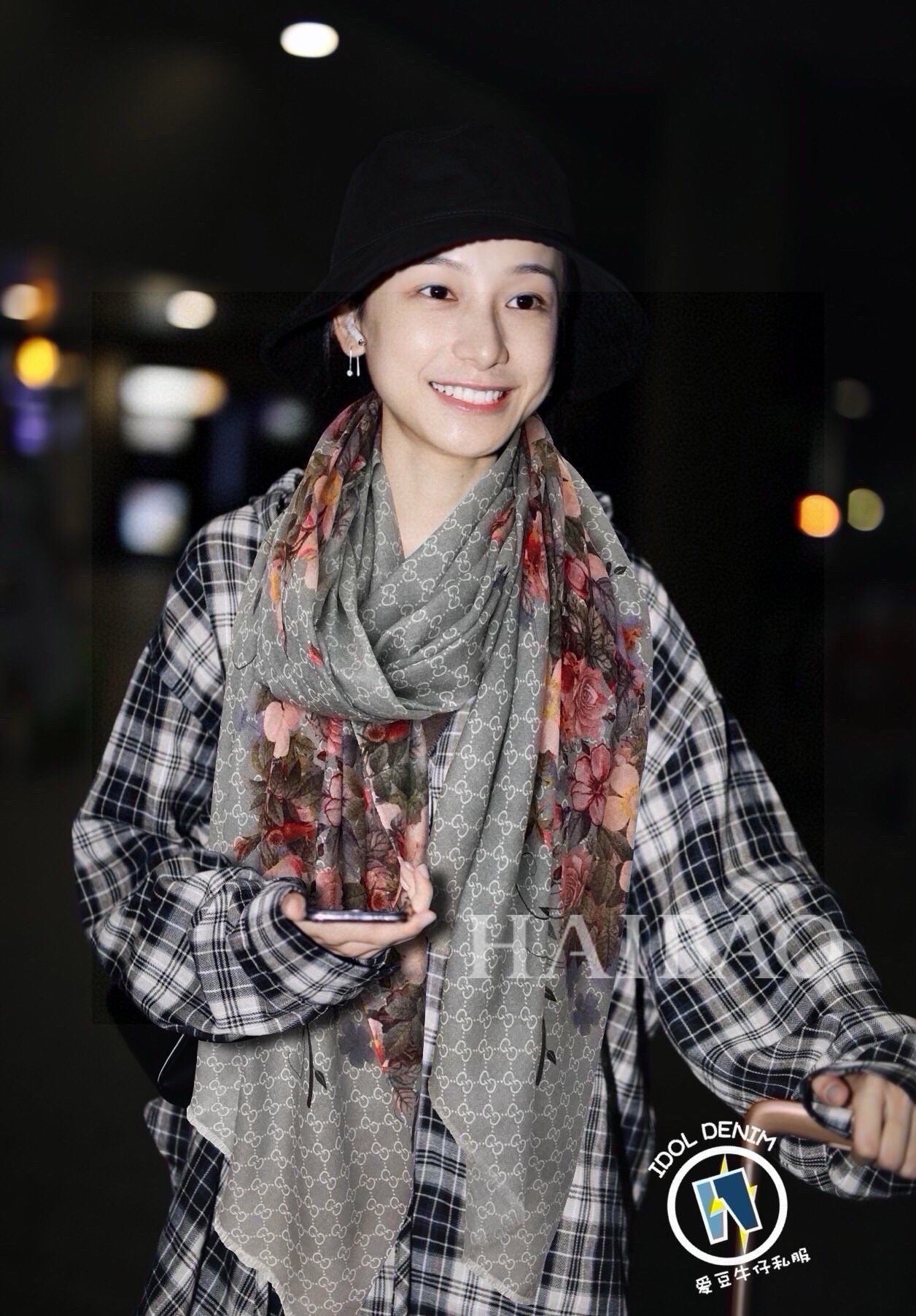 SCARF 200 CM IN DOVE GRAY CASHMERE WITH COLORFUL FLOWER 405255 mysite