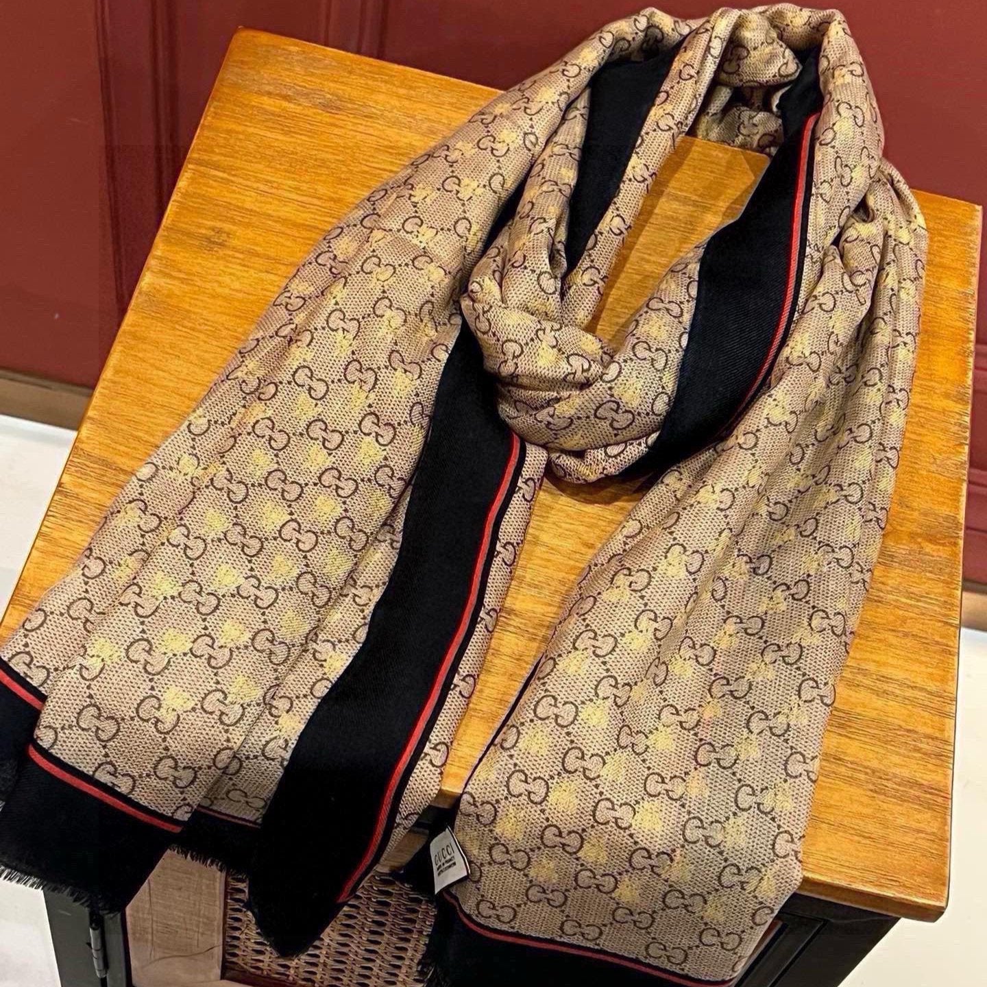 SCARF 200 CM IN KHAKI BROWN MIX BLACK CASHMERE 405264 mysite