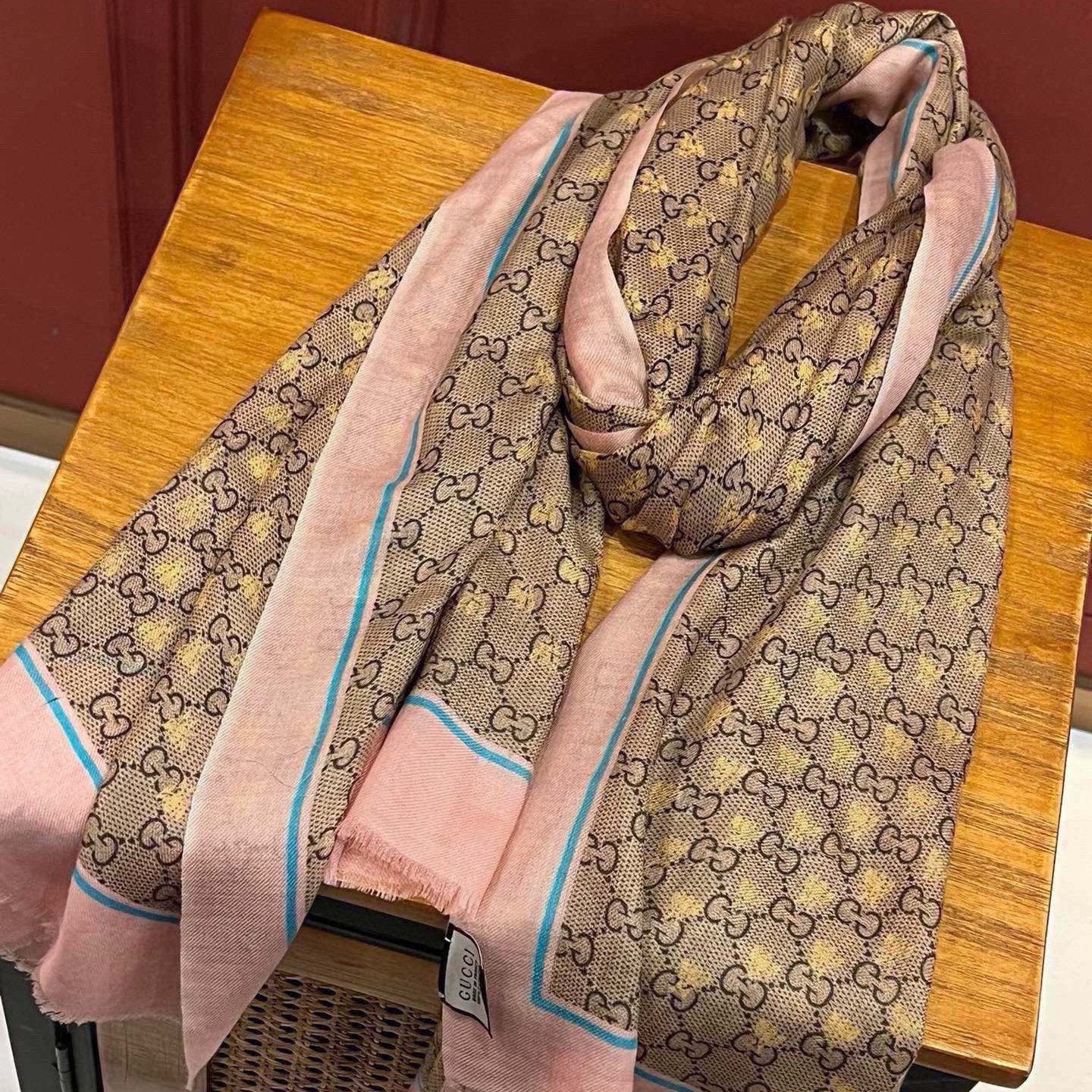 SCARF 200 CM IN KHAKI BROWN MIX LIGHT PINK CASHMERE 405265 mysite