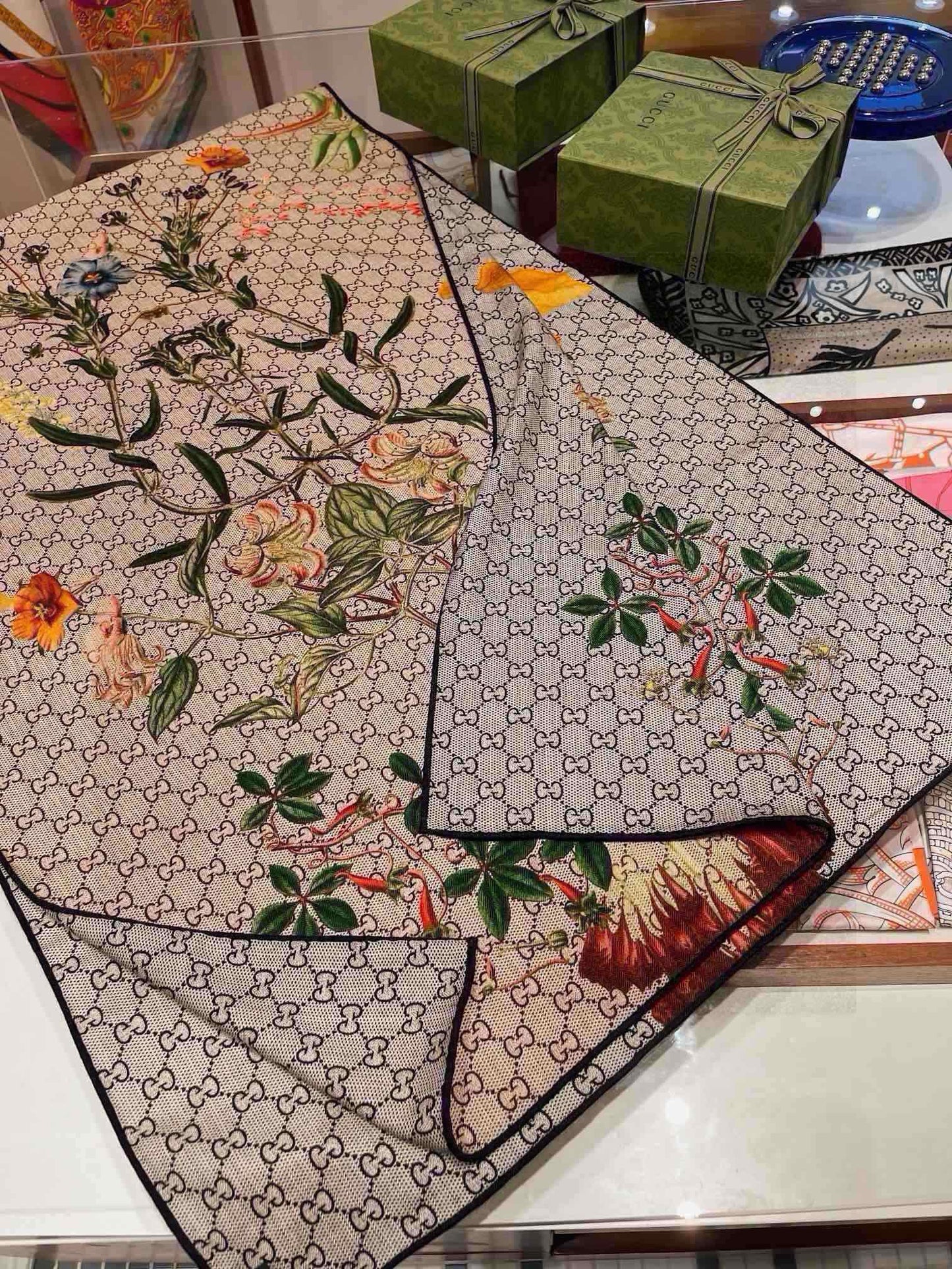 SCARF 180 CM IN KHAKI BROWN MONOGRAM CASHMERE 405276 mysite