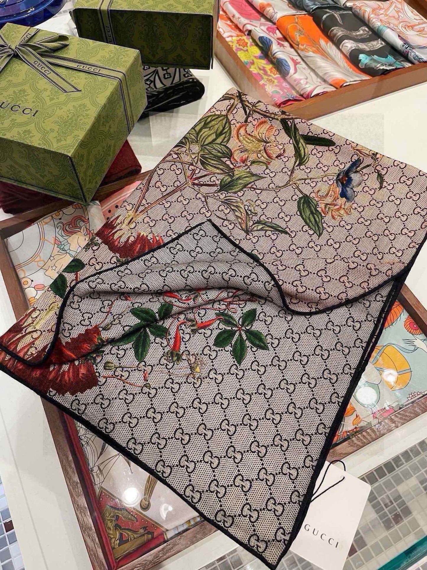 SCARF 180 CM IN KHAKI BROWN MONOGRAM CASHMERE 405276 mysite