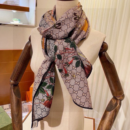 SCARF 180 CM IN KHAKI BROWN MONOGRAM CASHMERE 405276 mysite