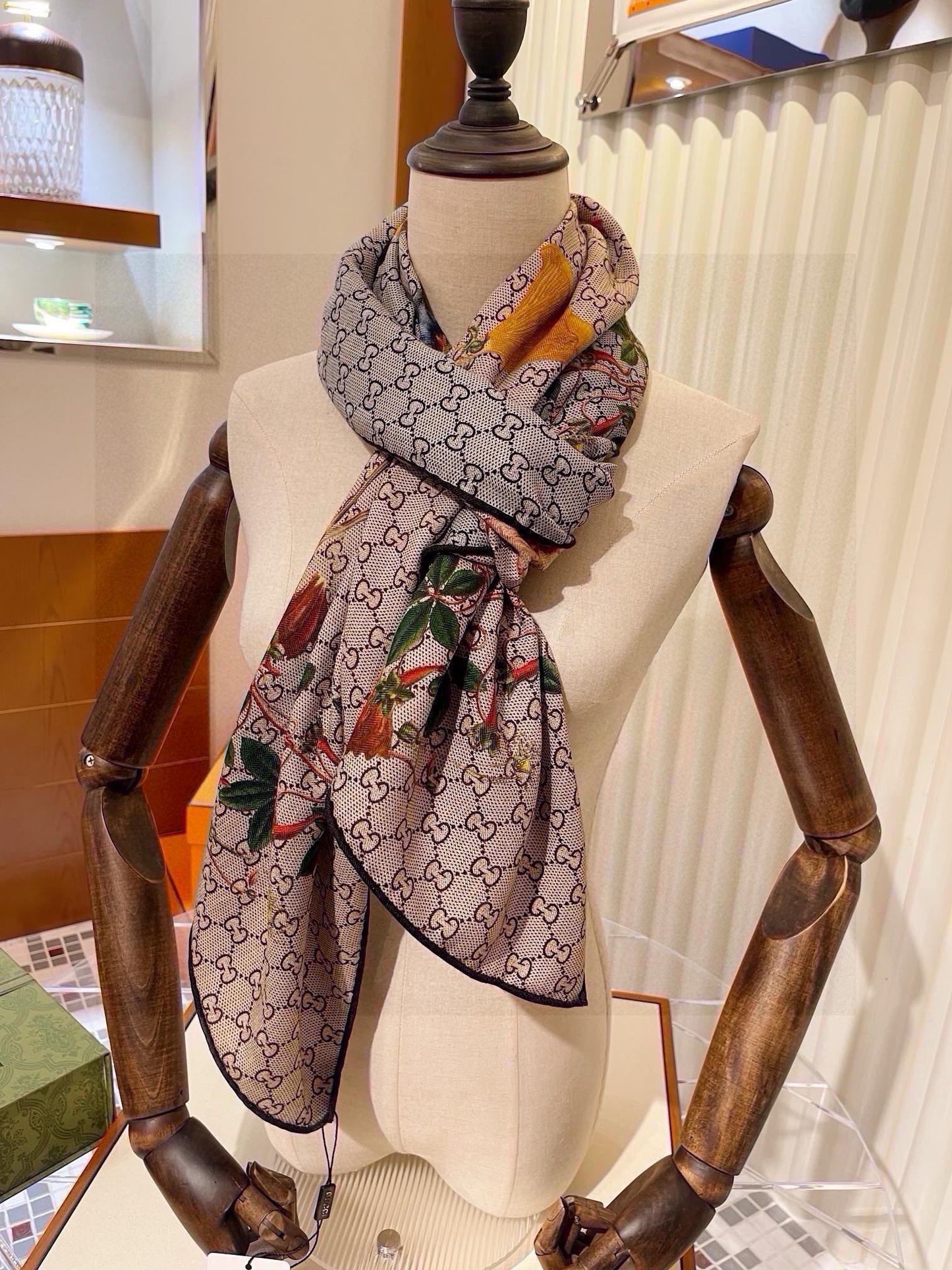 SCARF 180 CM IN KHAKI BROWN MONOGRAM CASHMERE 405276 mysite