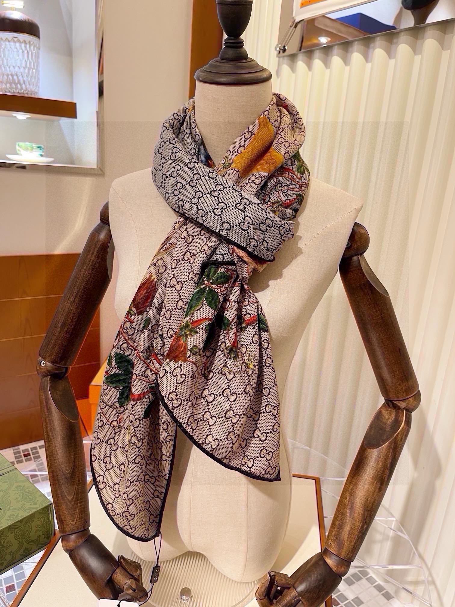 SCARF 180 CM IN KHAKI BROWN MONOGRAM CASHMERE 405276 mysite