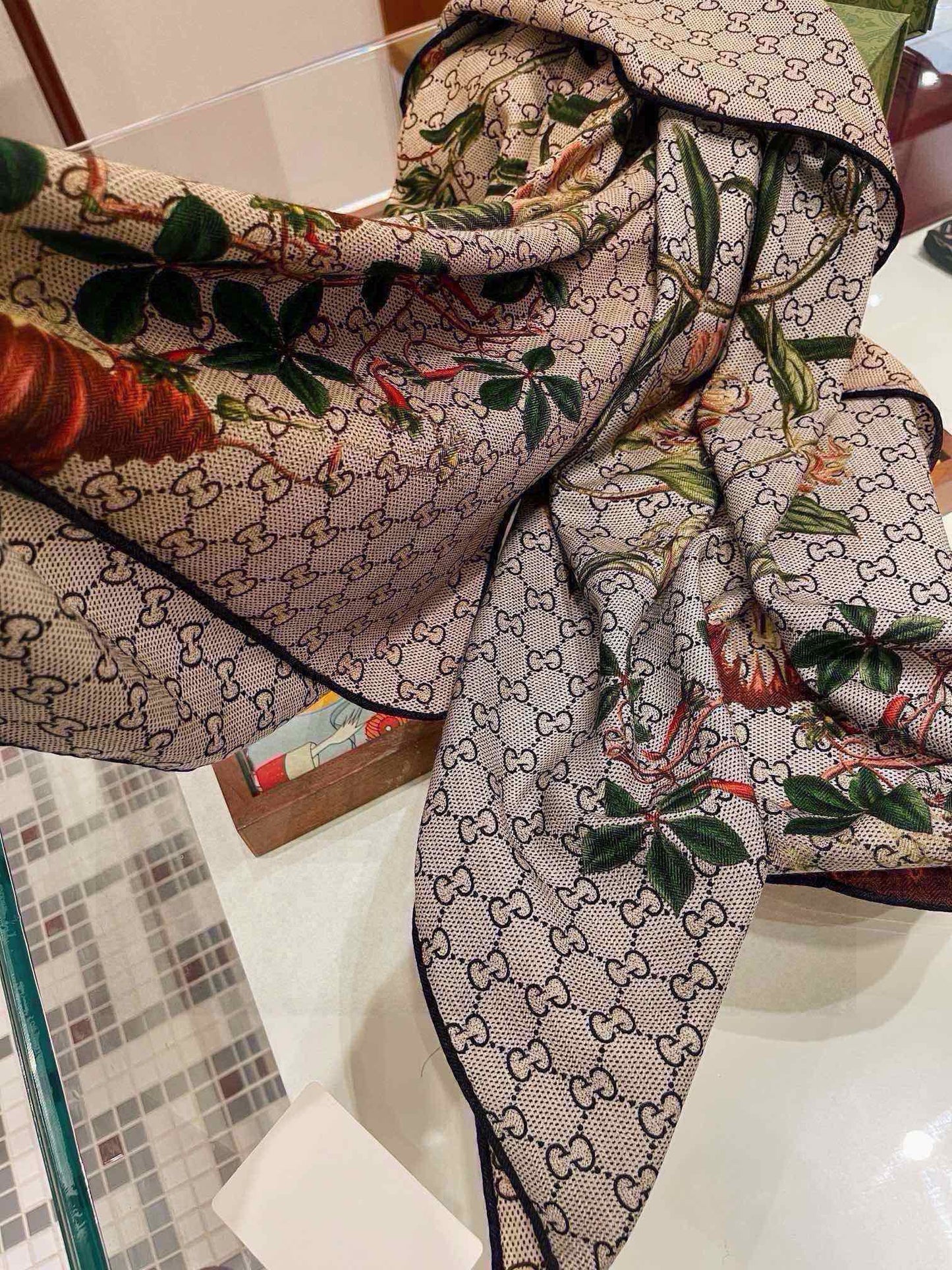 SCARF 180 CM IN KHAKI BROWN MONOGRAM CASHMERE 405276 mysite