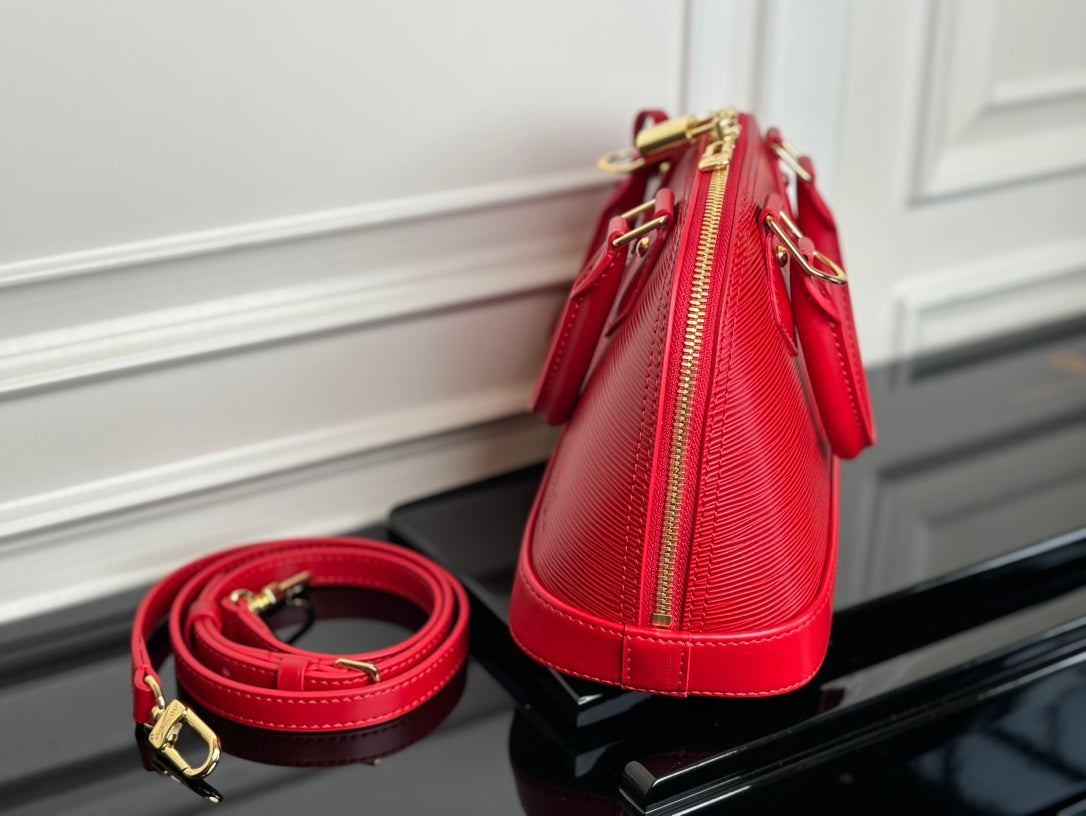 LV Alma BB Handbag Red Grained Cowhide mysite