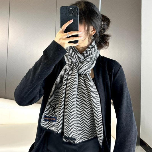 SCARF 180 CM IN BLACK MIX WHITE CASHMERE 393155 mysite