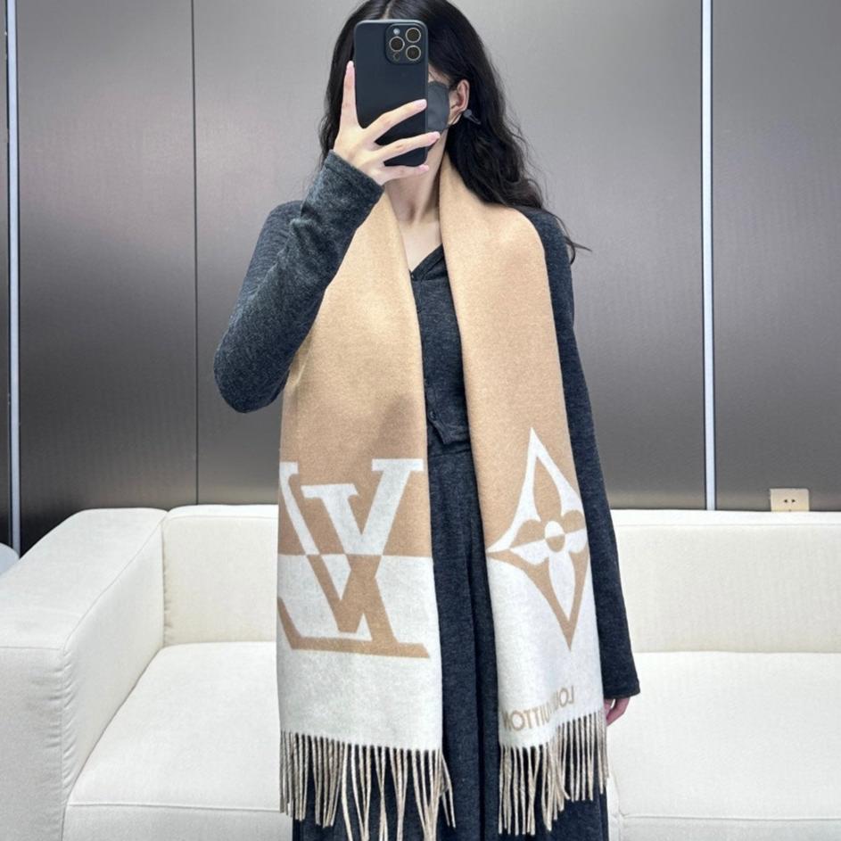 GRAPHIC DUAL SCARF 192 CM IN TUSCAN BEIGE MIX WHITE WOOL AND CASHMERE 396434 mysite