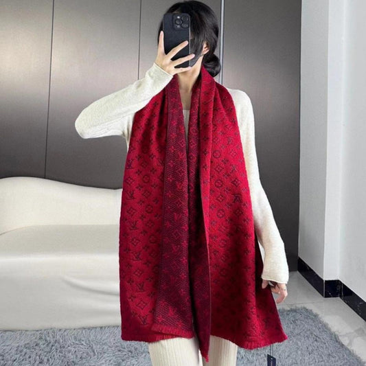 SCARF 180 CM IN HIBISCUS RED CLASSIC MONOGRAM CASHMERE 396438 mysite