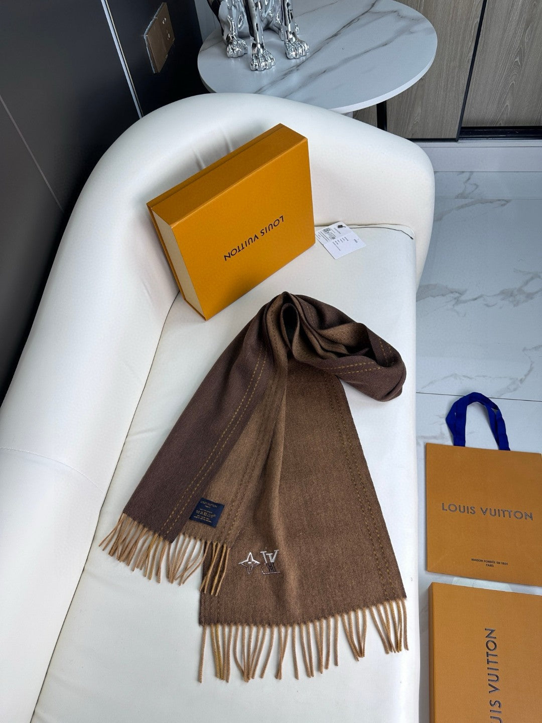 DUAL SCARF 180 CM IN CHOCOLATE BROWN CASHMERE 398376 mysite