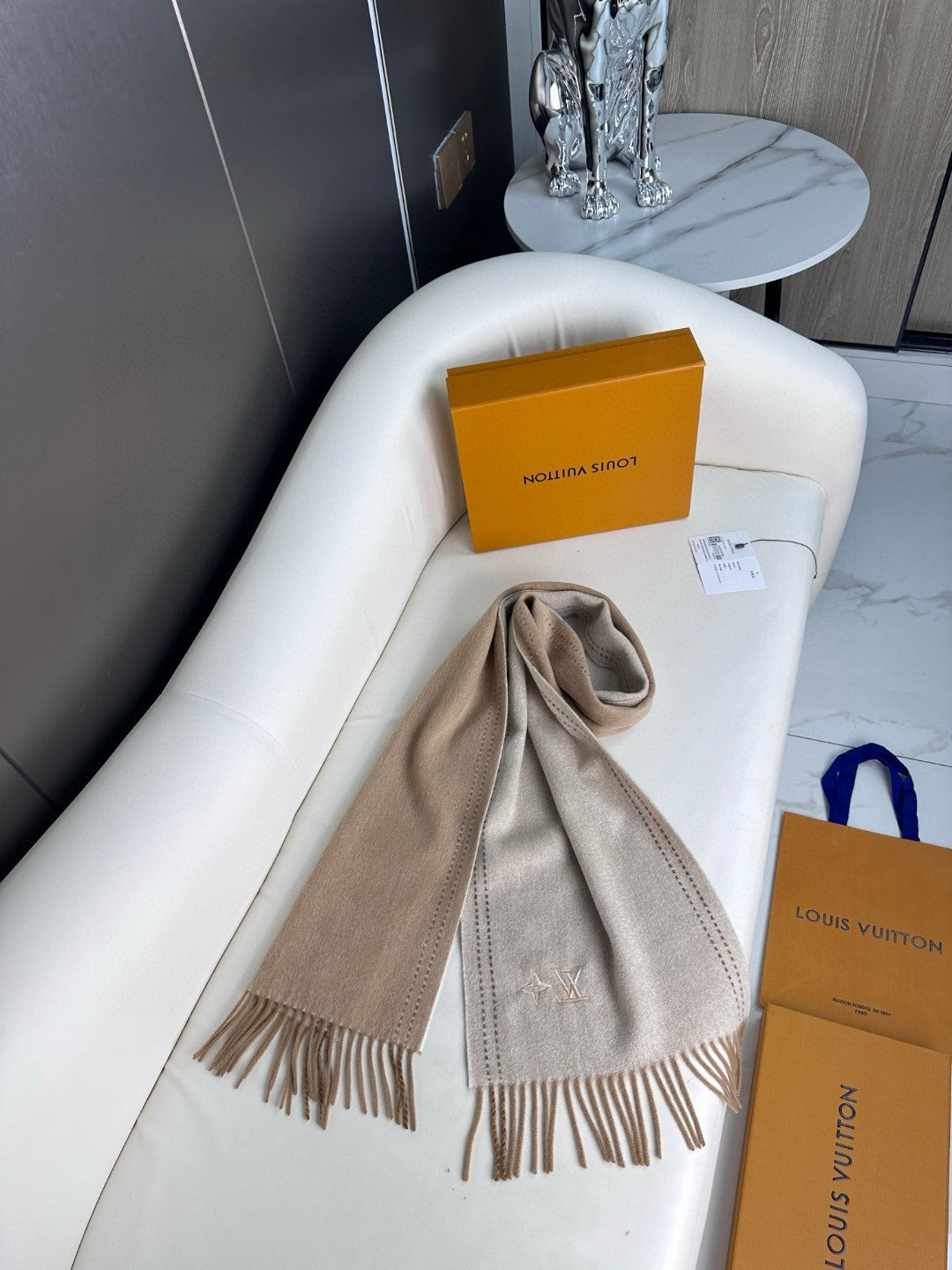 DUAL SCARF 180 CM IN MEDIUM BROWN CASHMERE 398377 mysite