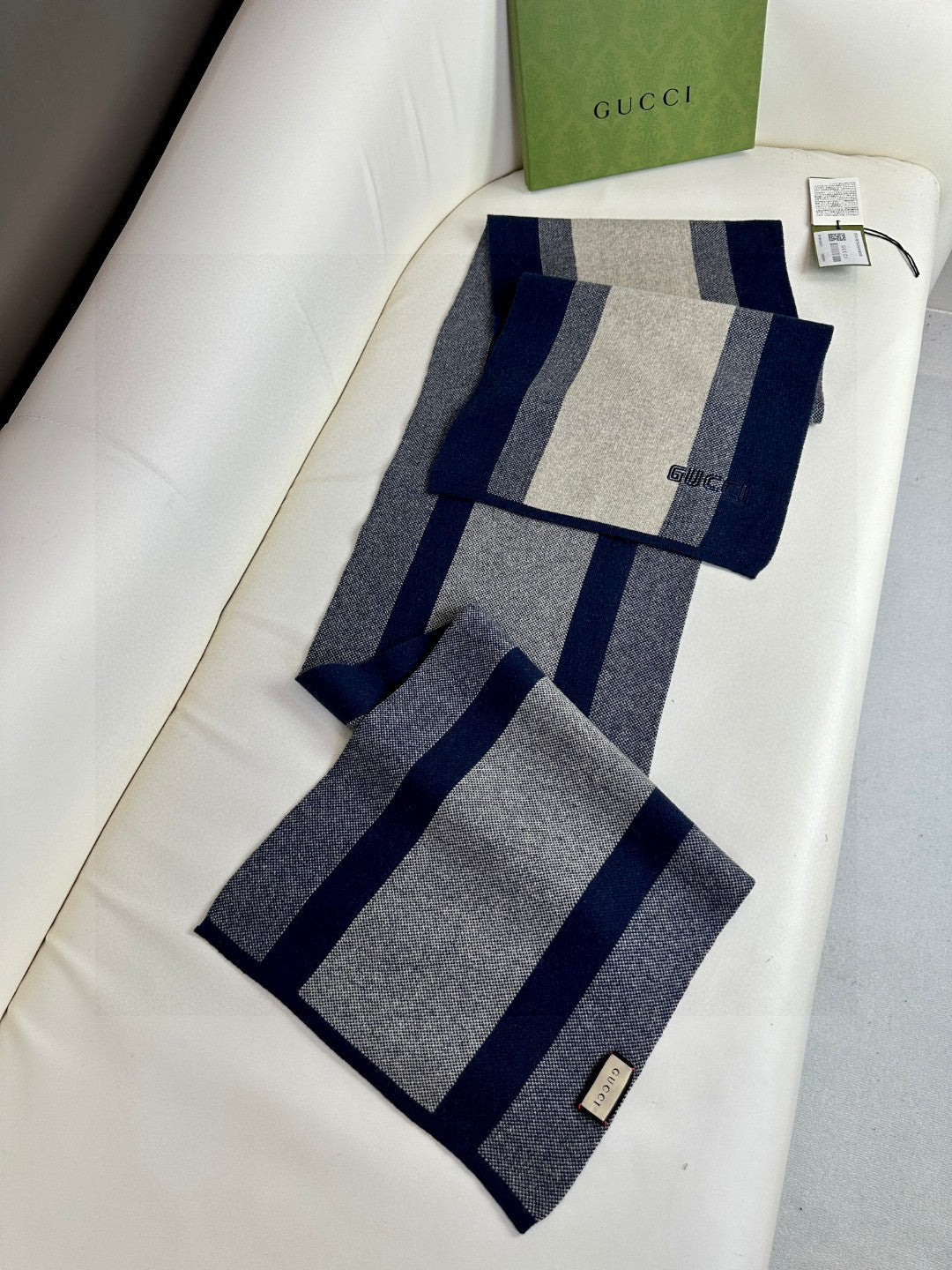 SCARF 180 CM IN NAVY BLUE MIX BEIGE CASHMERE 398448 mysite