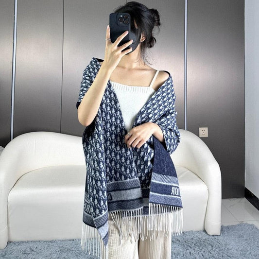 SCARF IN NAVY BLUE MONOGRAM CASHMERE 413719 mysite
