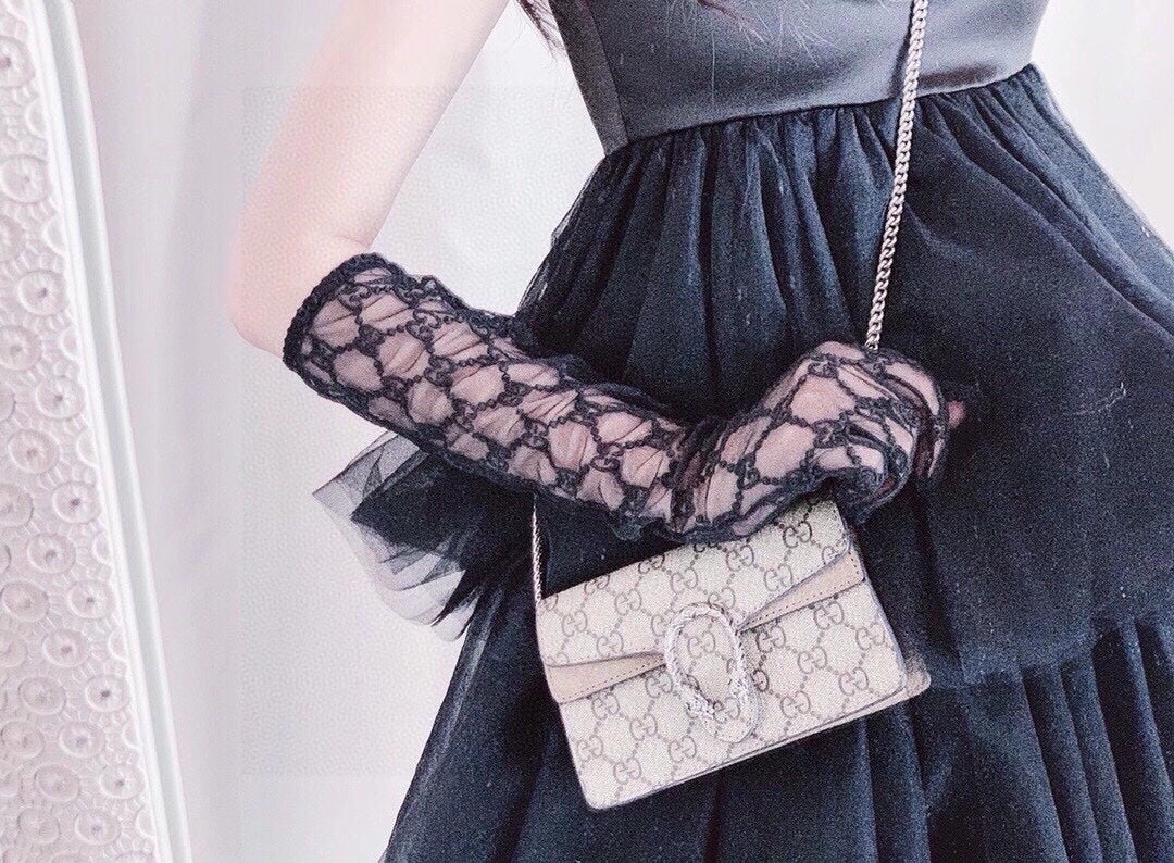 EMBROIDERED LACE MESH GLOVES BLACK 462433 mysite