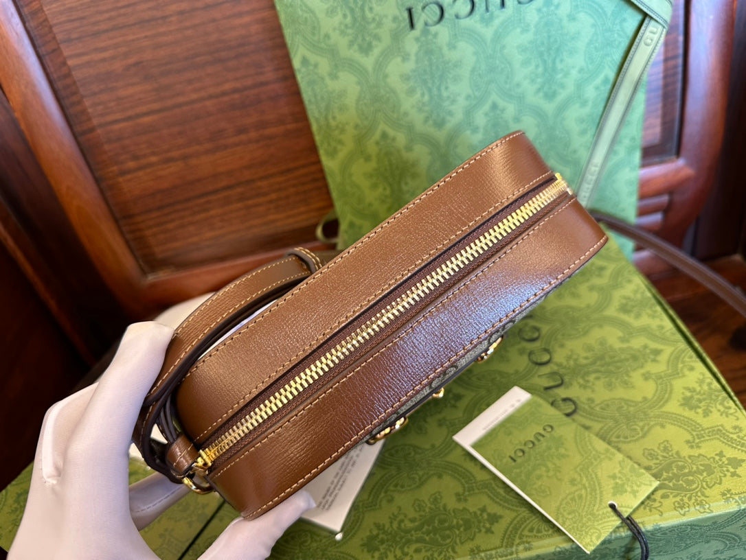 GG 20 HORSEBIT 1955 SMALL BAG IN BEIGE CANVAS AND BROWN CALFSKIN mysite