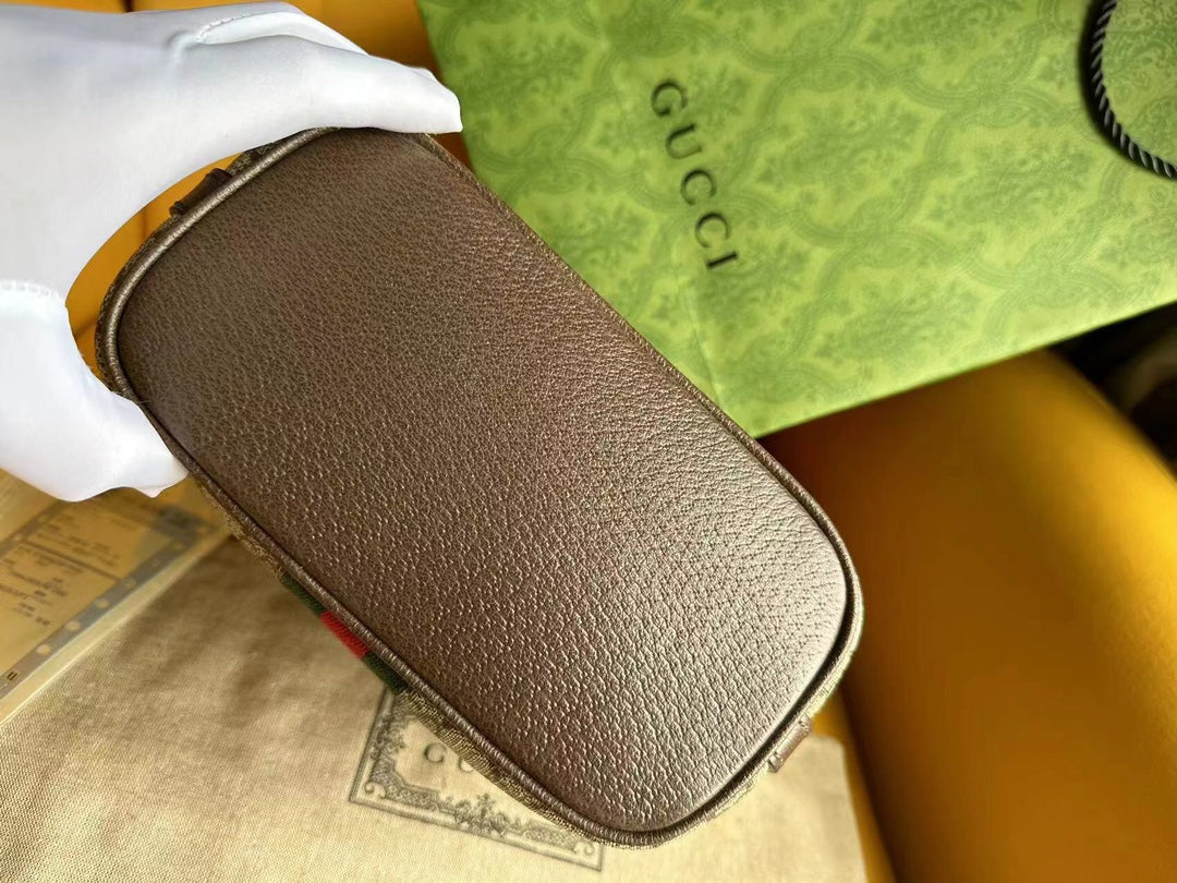 OPHIDIA 21 GG SMALL SHOULDER BAG IN BEIGE CANVAS AND BROWN CALFSKIN mysite