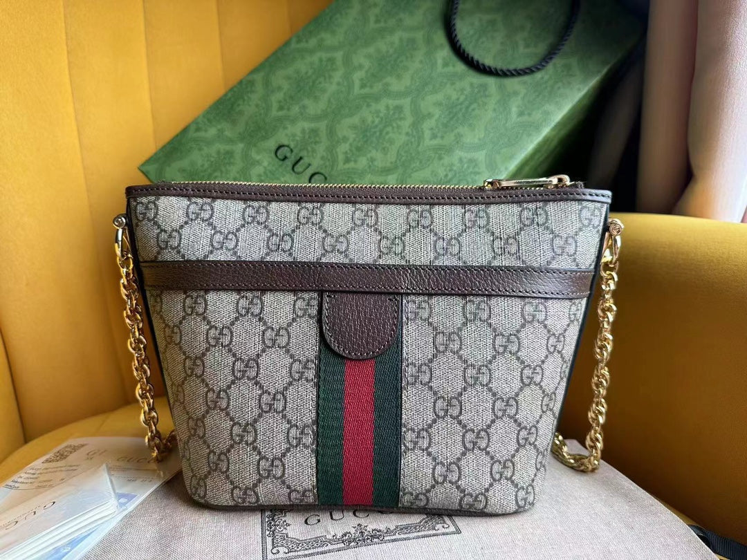 OPHIDIA 21 GG SMALL SHOULDER BAG IN BEIGE CANVAS AND BROWN CALFSKIN mysite