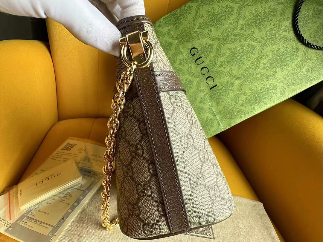 OPHIDIA 21 GG SMALL SHOULDER BAG IN BEIGE CANVAS AND BROWN CALFSKIN mysite