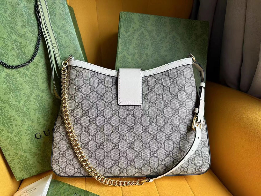 GG PADLOCK 32 SHOULDER BAG BEIGE CANVAS AND WHITE CALFSKIN mysite