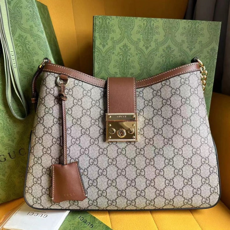 GG PADLOCK 32 SHOULDER BAG BEIGE CANVAS AND BROWN CALFSKIN mysite
