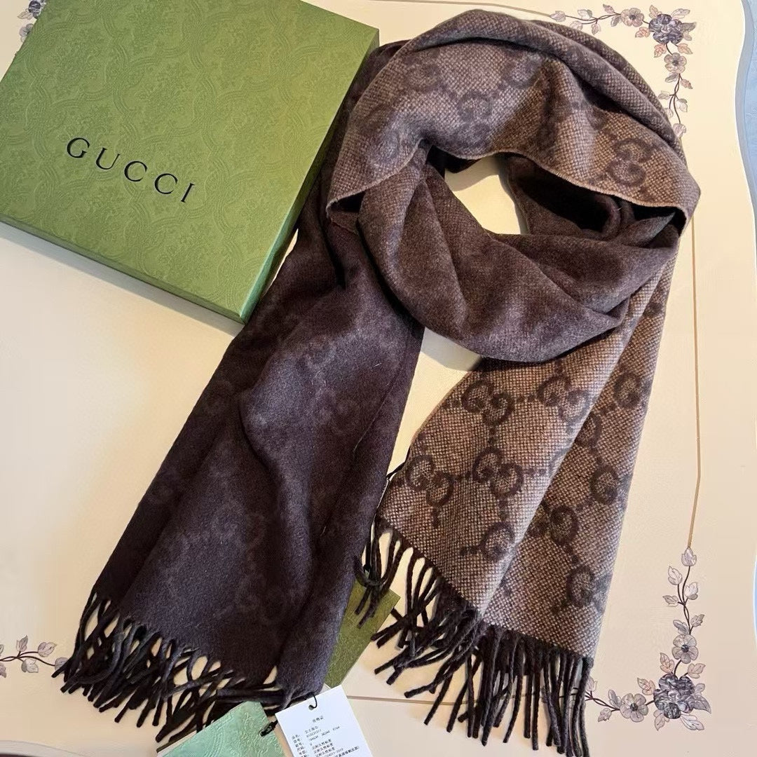 SCARF 200 CM CHOCOLATE BROWN GG CASHMERE JACQUARD 405133 mysite