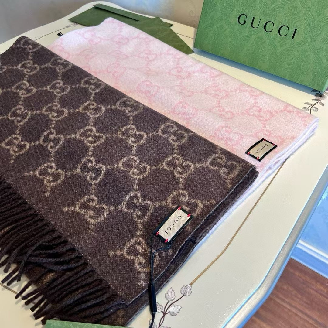 SCARF 200 CM CHOCOLATE BROWN GG CASHMERE JACQUARD 405133 mysite