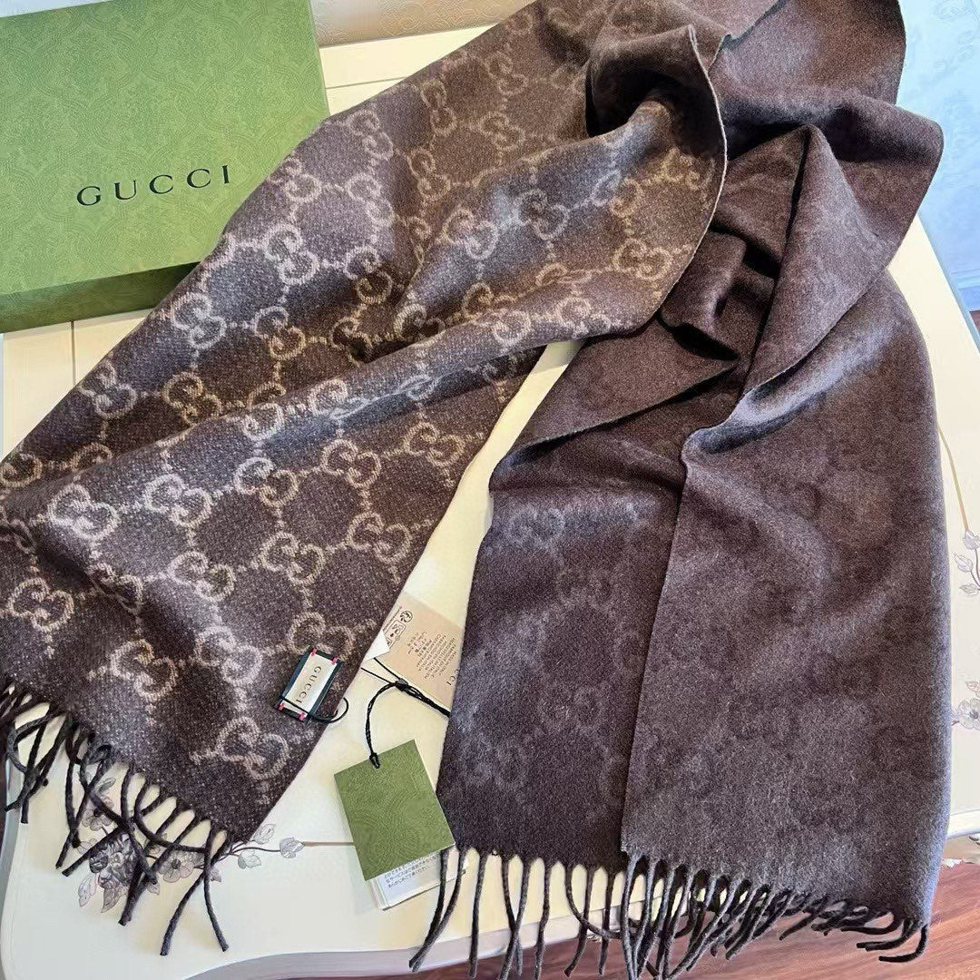 SCARF 200 CM CHOCOLATE BROWN GG CASHMERE JACQUARD 405133 mysite