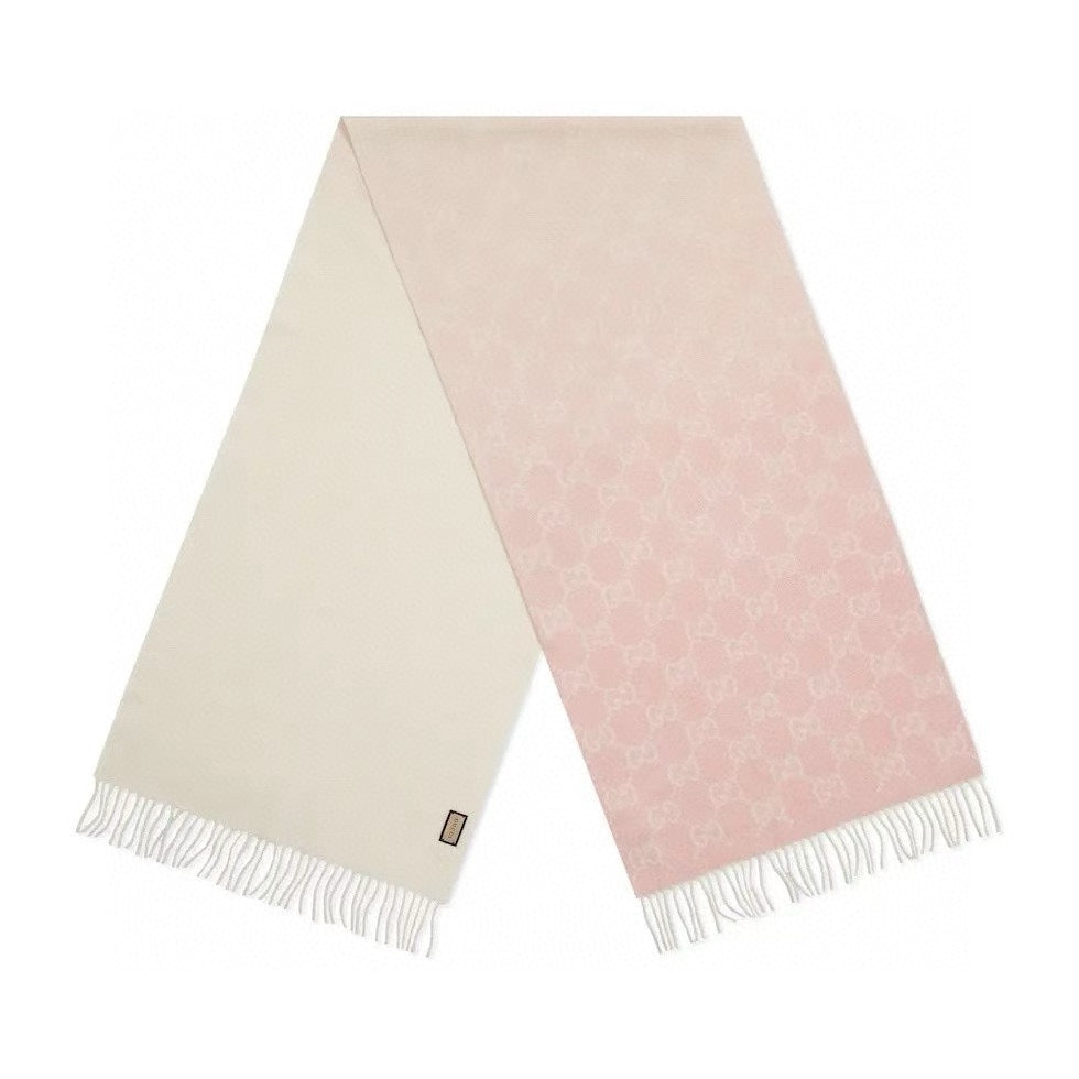 SCARF 200 CM LIGHT PINK AND IVORY GG CASHMERE JACQUARD 405134 mysite