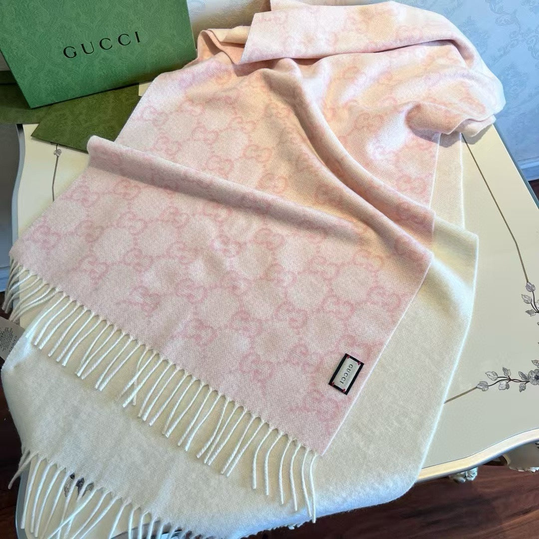 SCARF 200 CM LIGHT PINK AND IVORY GG CASHMERE JACQUARD 405134 mysite