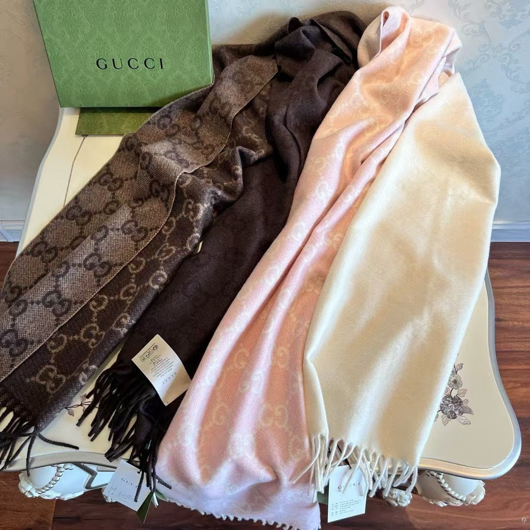 SCARF 200 CM LIGHT PINK AND IVORY GG CASHMERE JACQUARD 405134 mysite