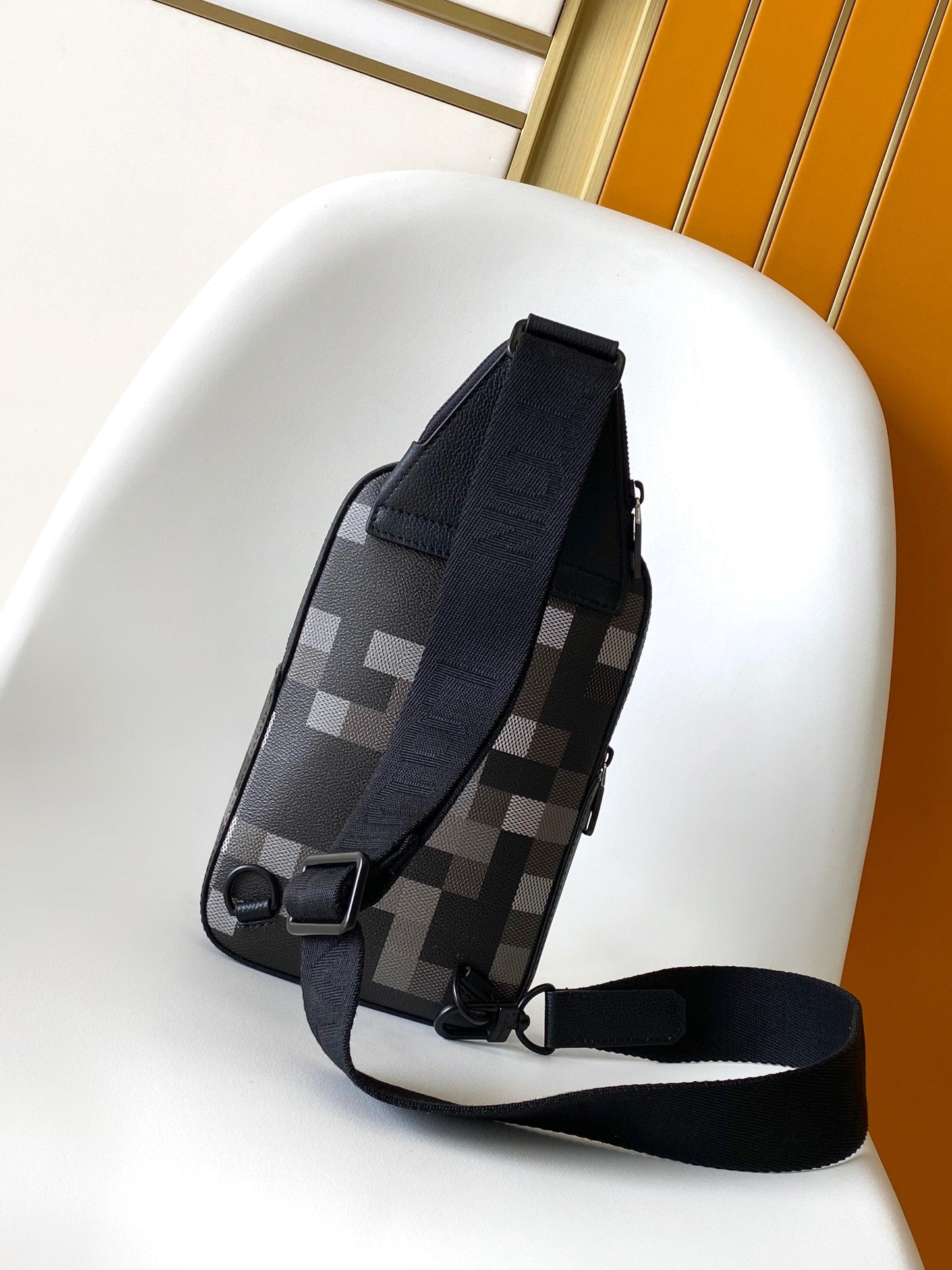 Lv Avenue Slingbag Black Damoflage Black Canvas- Black Metal mysite