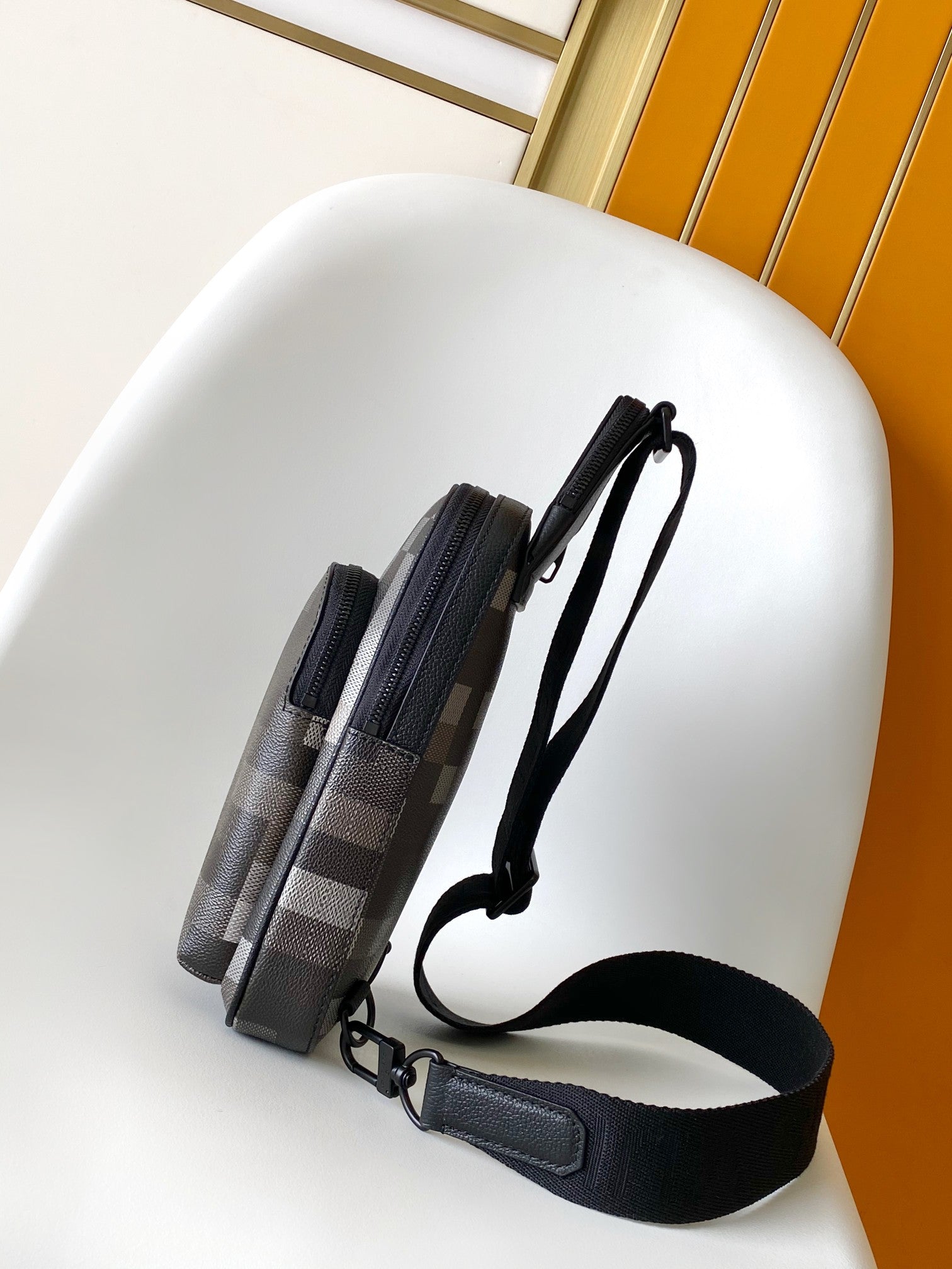 Lv Avenue Slingbag Black Damoflage Black Canvas- Black Metal mysite