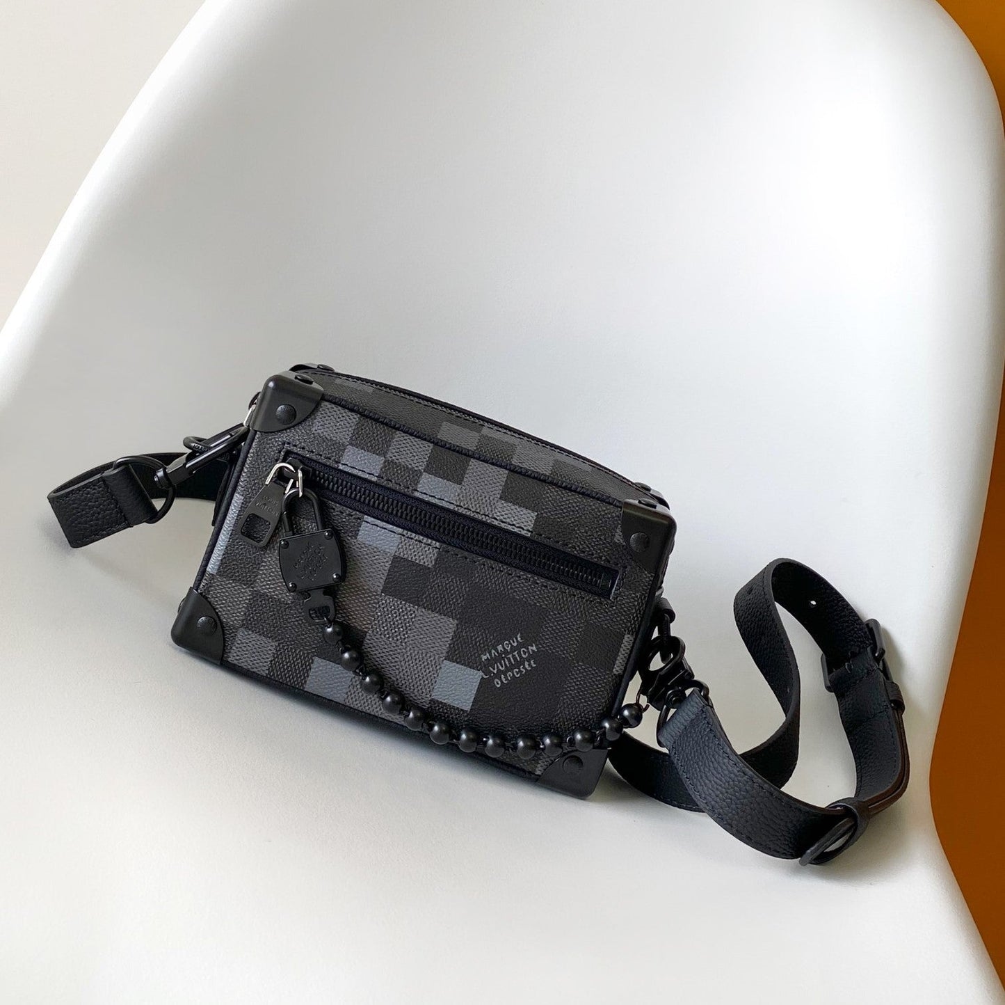 Lv Mini Soft Trunk 18.5 Black Damoflage Black Canvas- Black Metal mysite