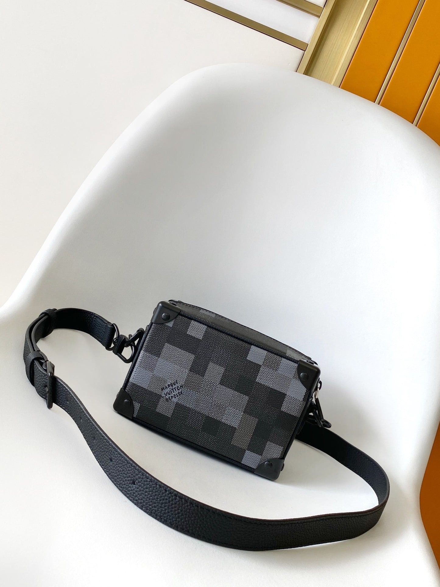 Lv Mini Soft Trunk 18.5 Black Damoflage Black Canvas- Black Metal mysite