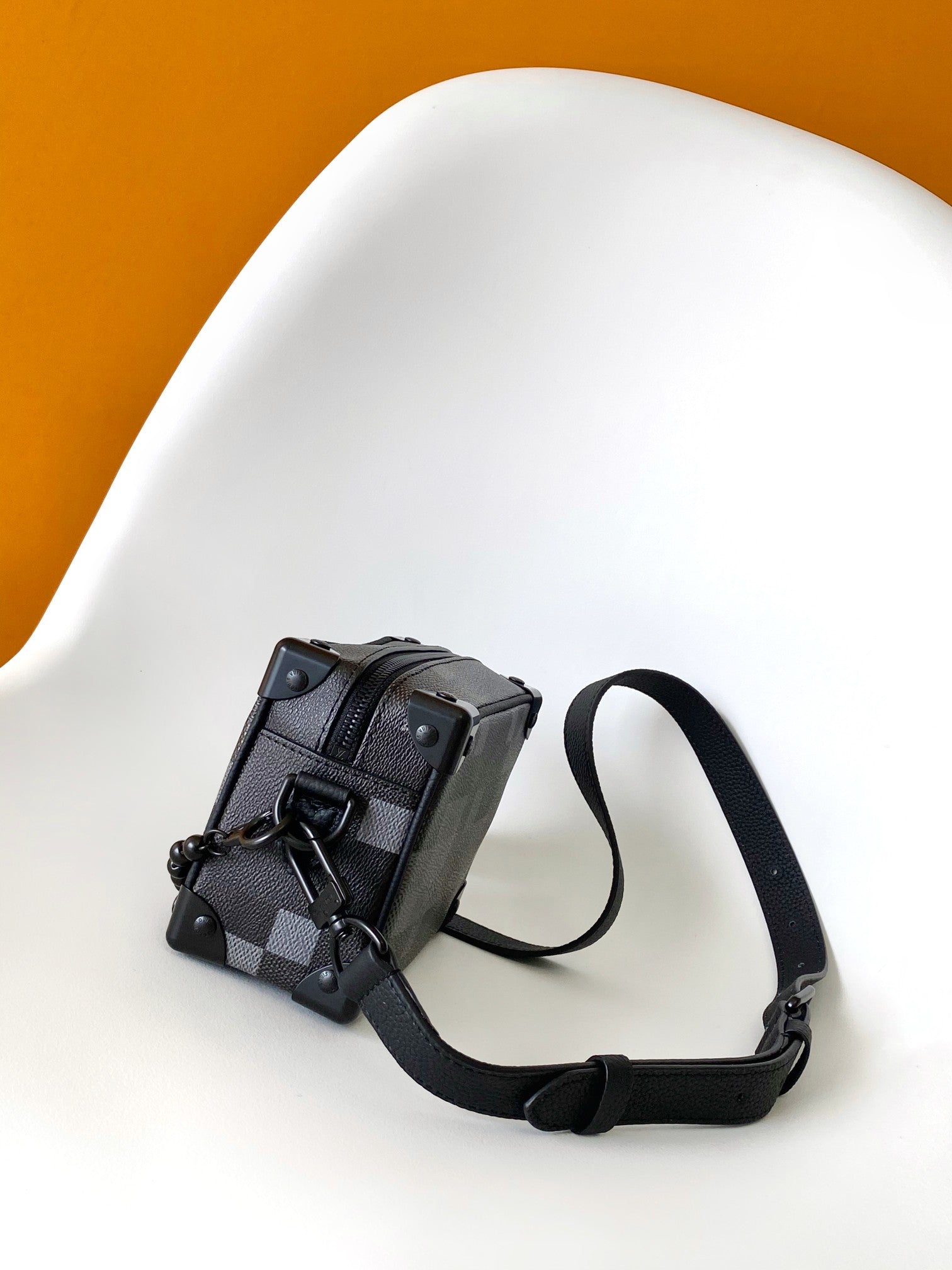 Lv Mini Soft Trunk 18.5 Black Damoflage Black Canvas- Black Metal mysite