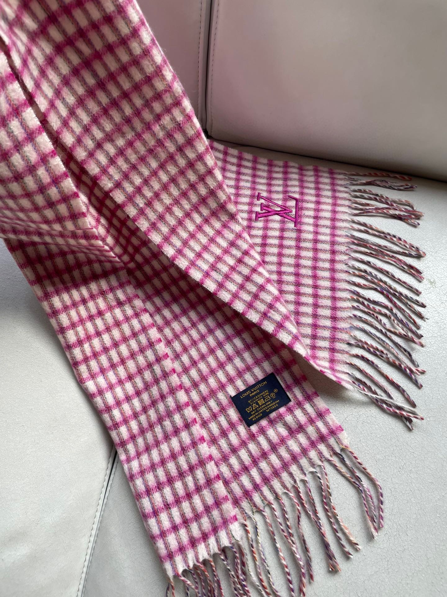 PLAID EMBROIDERY SCARF 180 CM IN BRIGHT PINK CASHMERE 399964 mysite