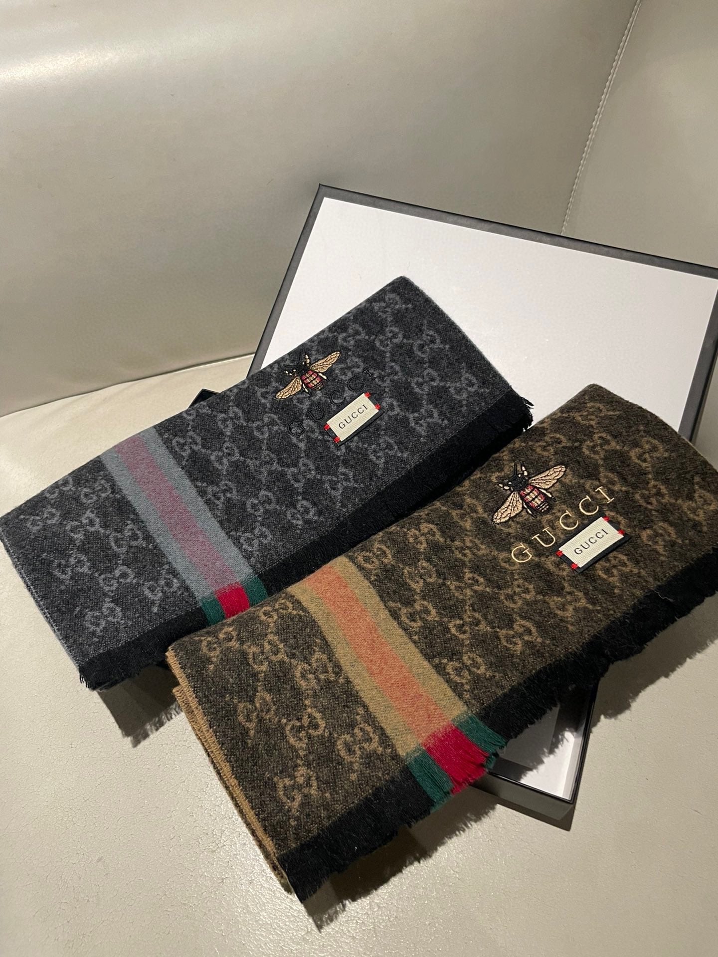 SCARF 180 CM IN BLACK MONOGRAM CASHMERE 402213 mysite