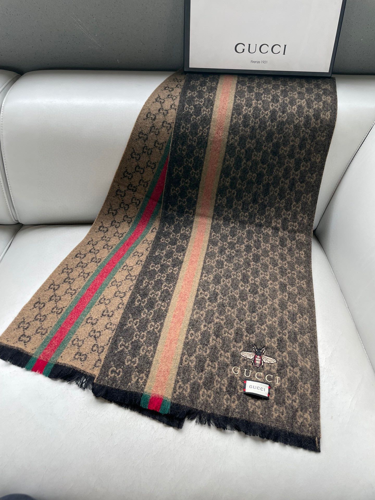 SCARF 180 CM IN BROWN MONOGRAM CASHMERE 402214 mysite
