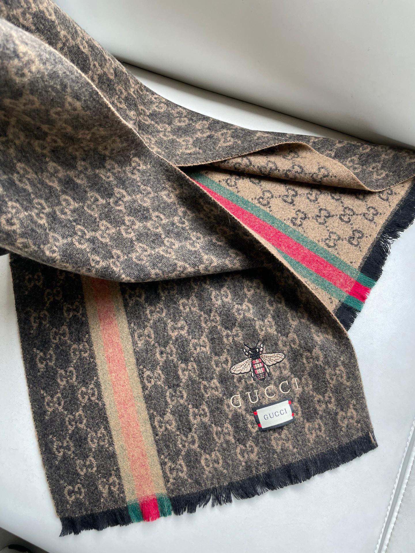 SCARF 180 CM IN BROWN MONOGRAM CASHMERE 402214 mysite