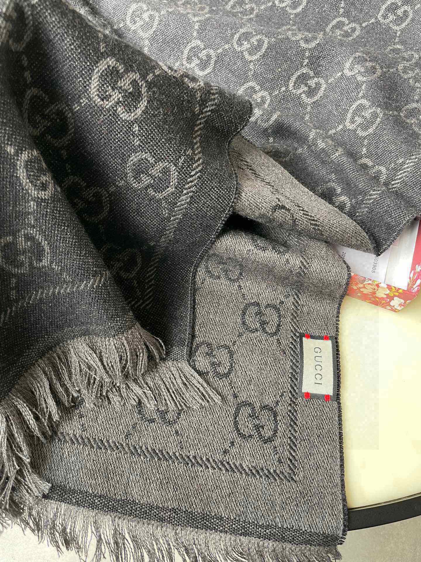 SCARF 180 CM IN BLACK GG PATTERN MONOGRAM WOOL 407525 mysite