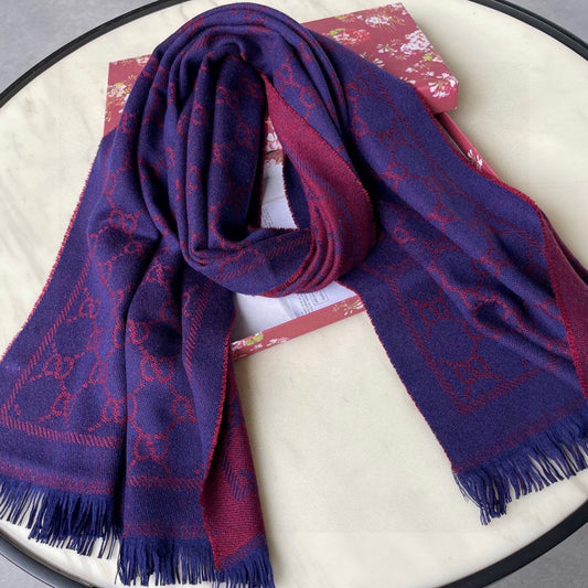 SCARF 180 CM IN VIOLET PURPLE GG PATTERN MONOGRAM WOOL 407526 mysite