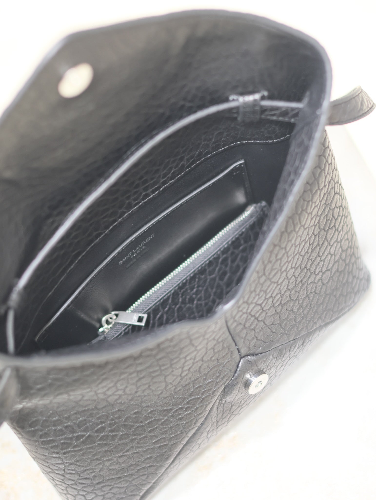 ENVELOPE CHAIN BAG 23 IN BLACK ELEPHANT TEXTURE LAMBSKIN SILVER LOGO mysite