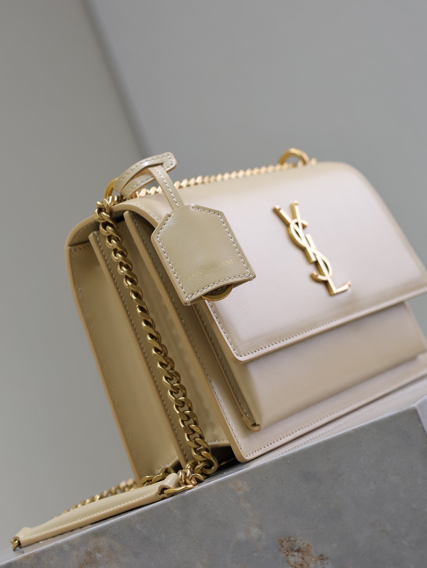 YSL Medium Sunset Shoulder Bag 22cm Beige Cowhide GHW mysite