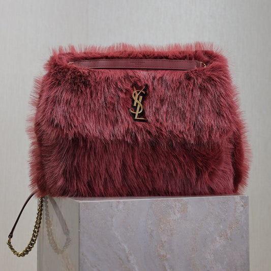 NIKI LARGE 32 IN CURRANT RED RABBIT FUR GOLD HARDWARE mysite