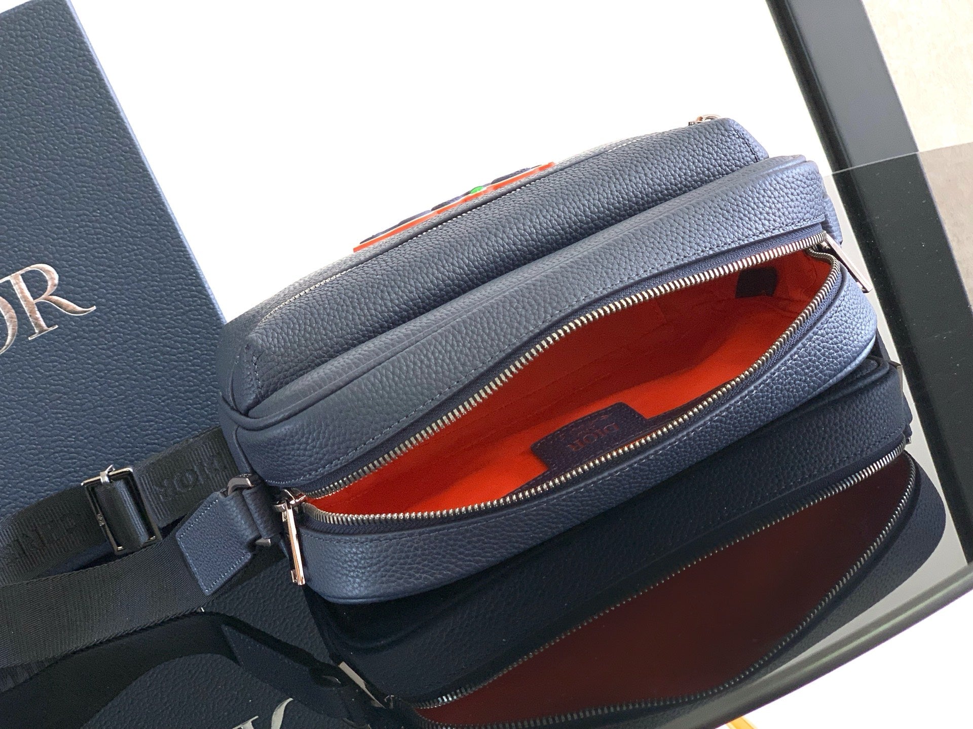 Dior Rider 2.0 Zippered Messenger Bag Navy Blue Cowhide 336236 mysite