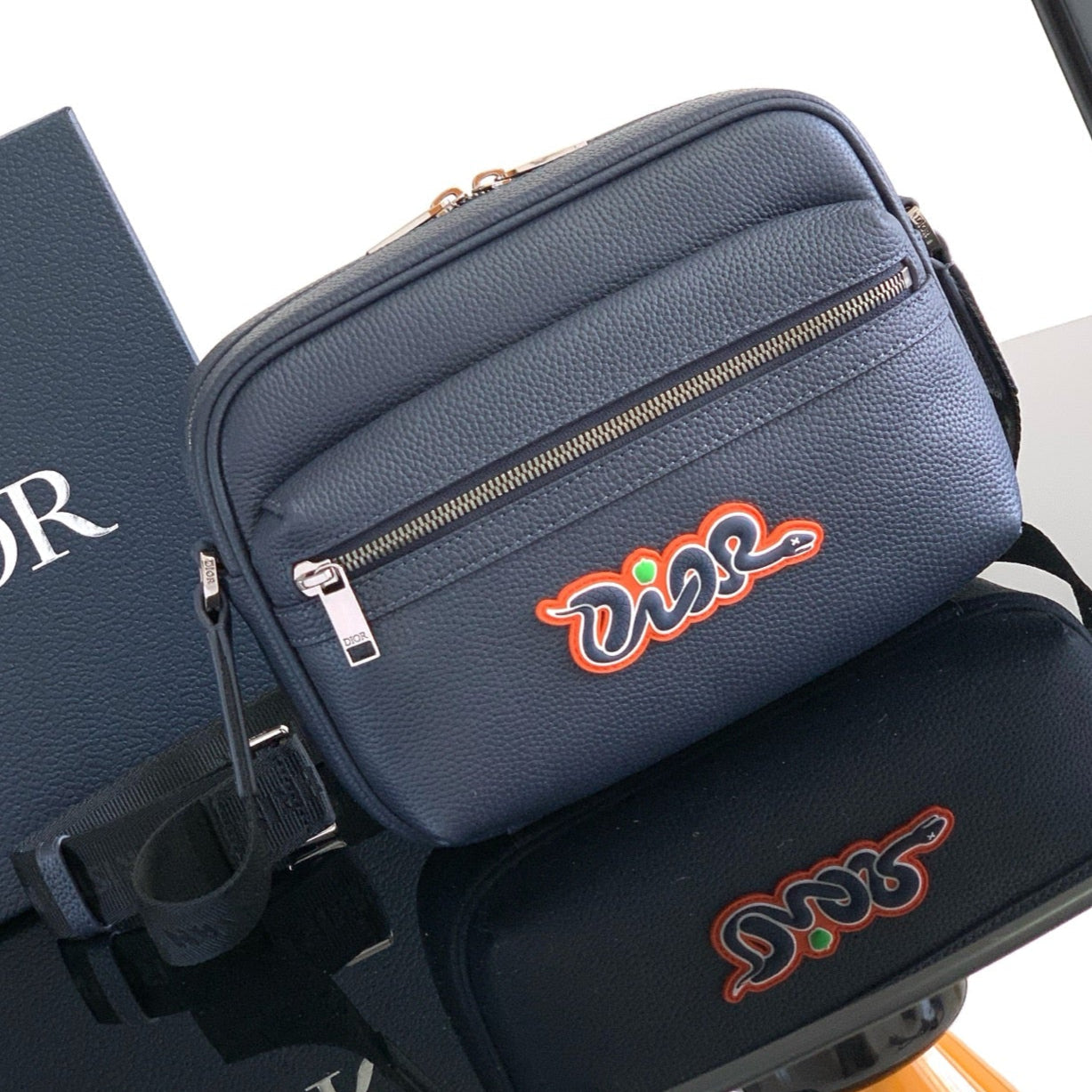 Dior Rider 2.0 Zippered Messenger Bag Navy Blue Cowhide 336236 mysite
