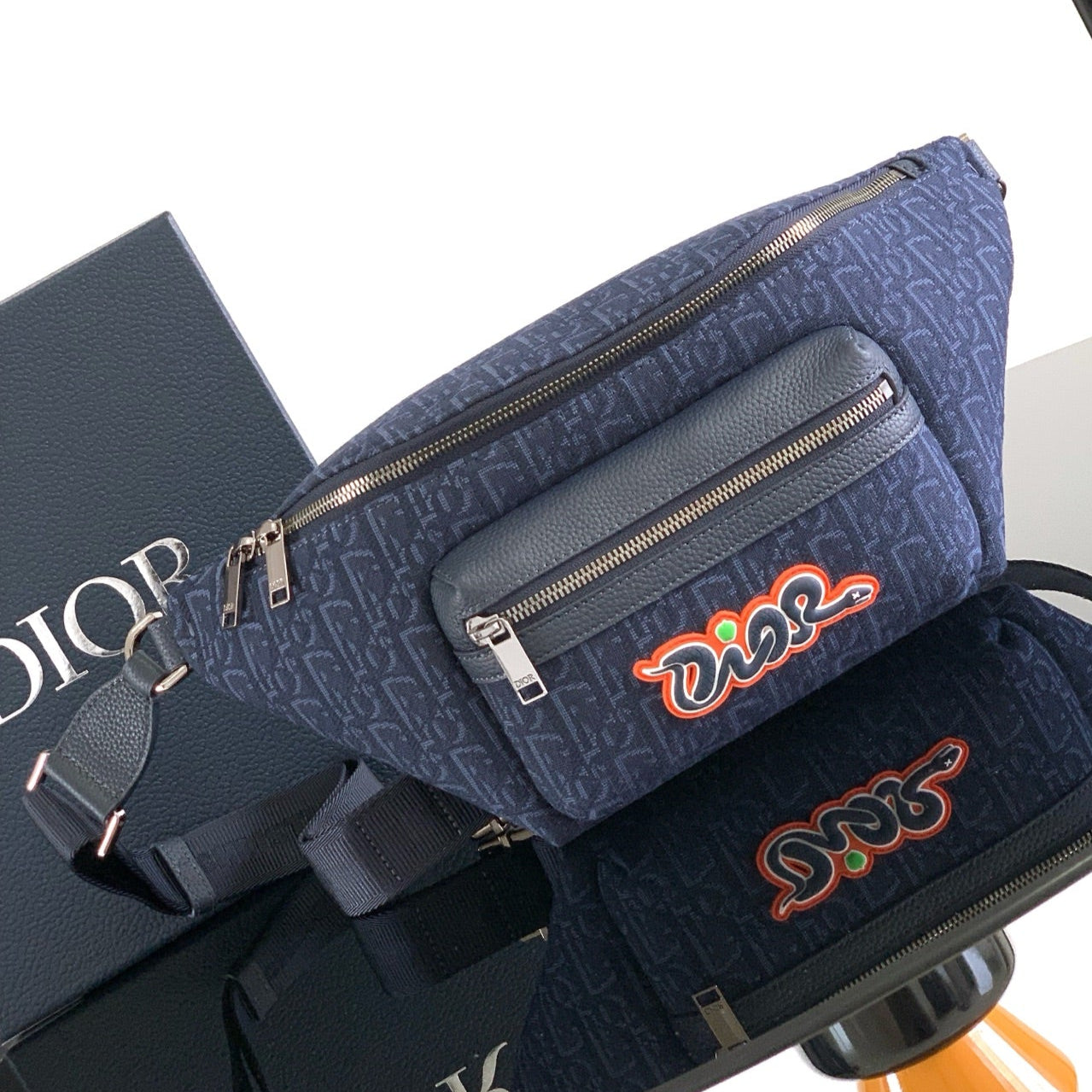 Dior Rider 2.0 Zipper Waist Bag Navy Blue Cowhide 336230 mysite