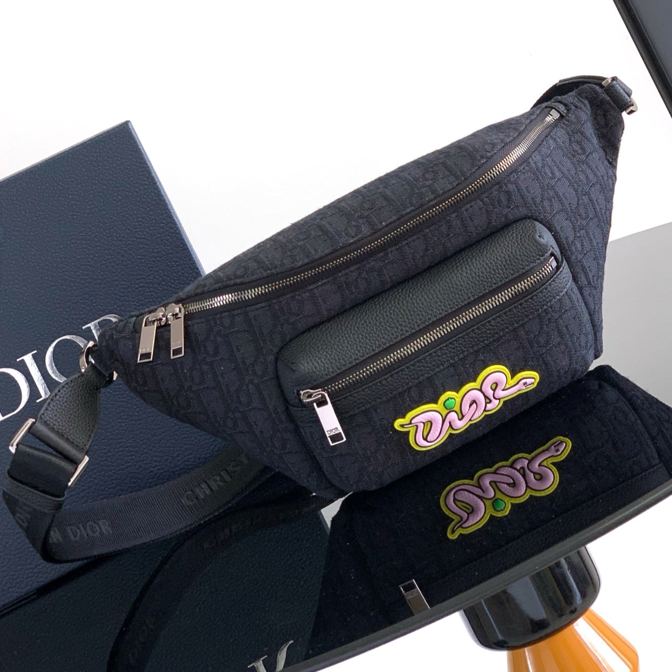 Dior Rider 2.0 Zipper Waist Bag Black Cowhide 336227 mysite