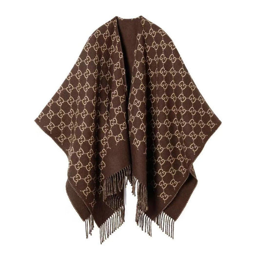 Wool Tassel Jacquard Cape mysite